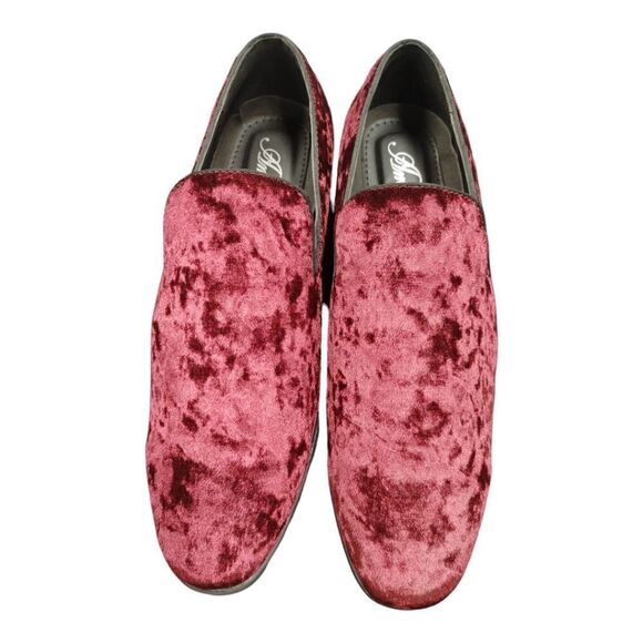 MEN\'S AMALI HAUSER2 BURGUNDY CRUSHED VELVET SLIP ON DRESS SHOE SIZE 14D.